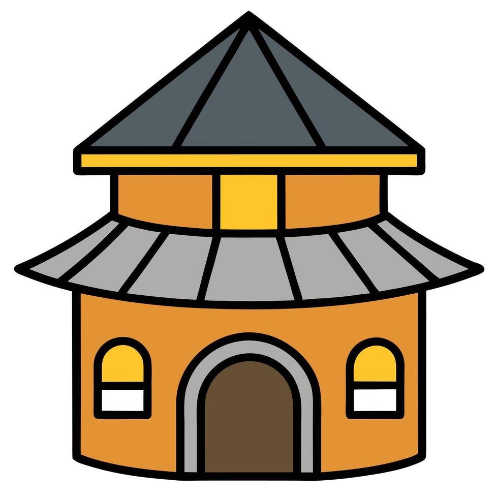 A small building with a roof and a door vector