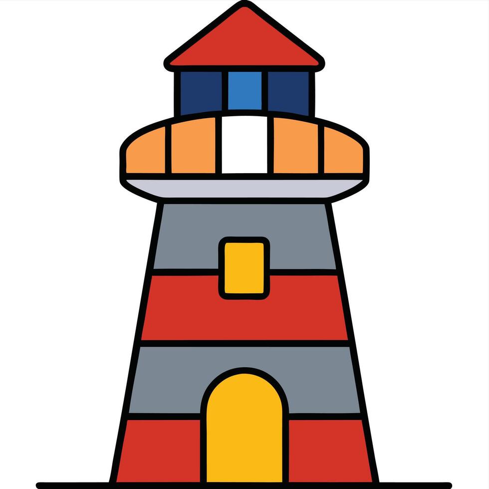 A colorful lighthouse with a red roof and windows vector