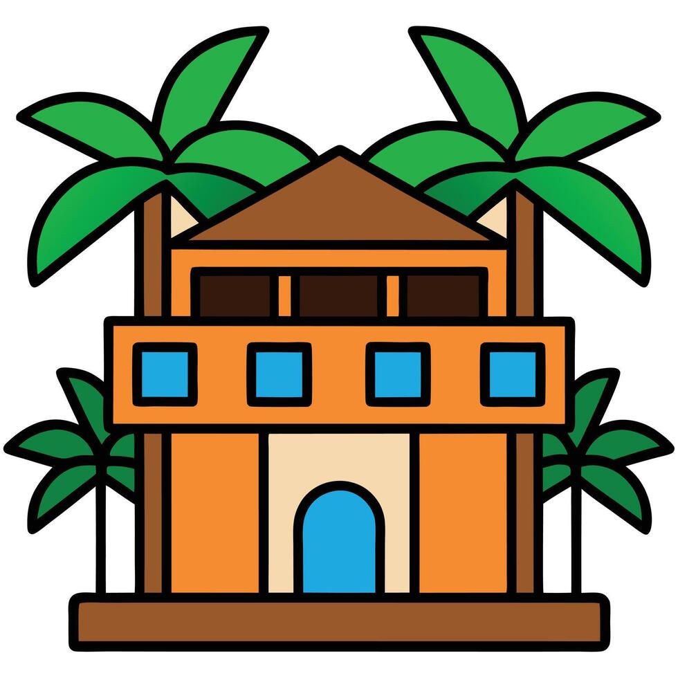 A house with palm trees and a roof vector