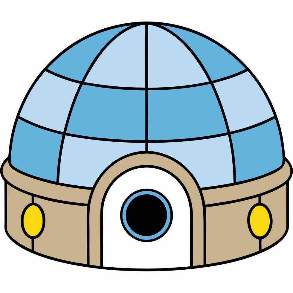 An igloo with a blue roof and windows vector