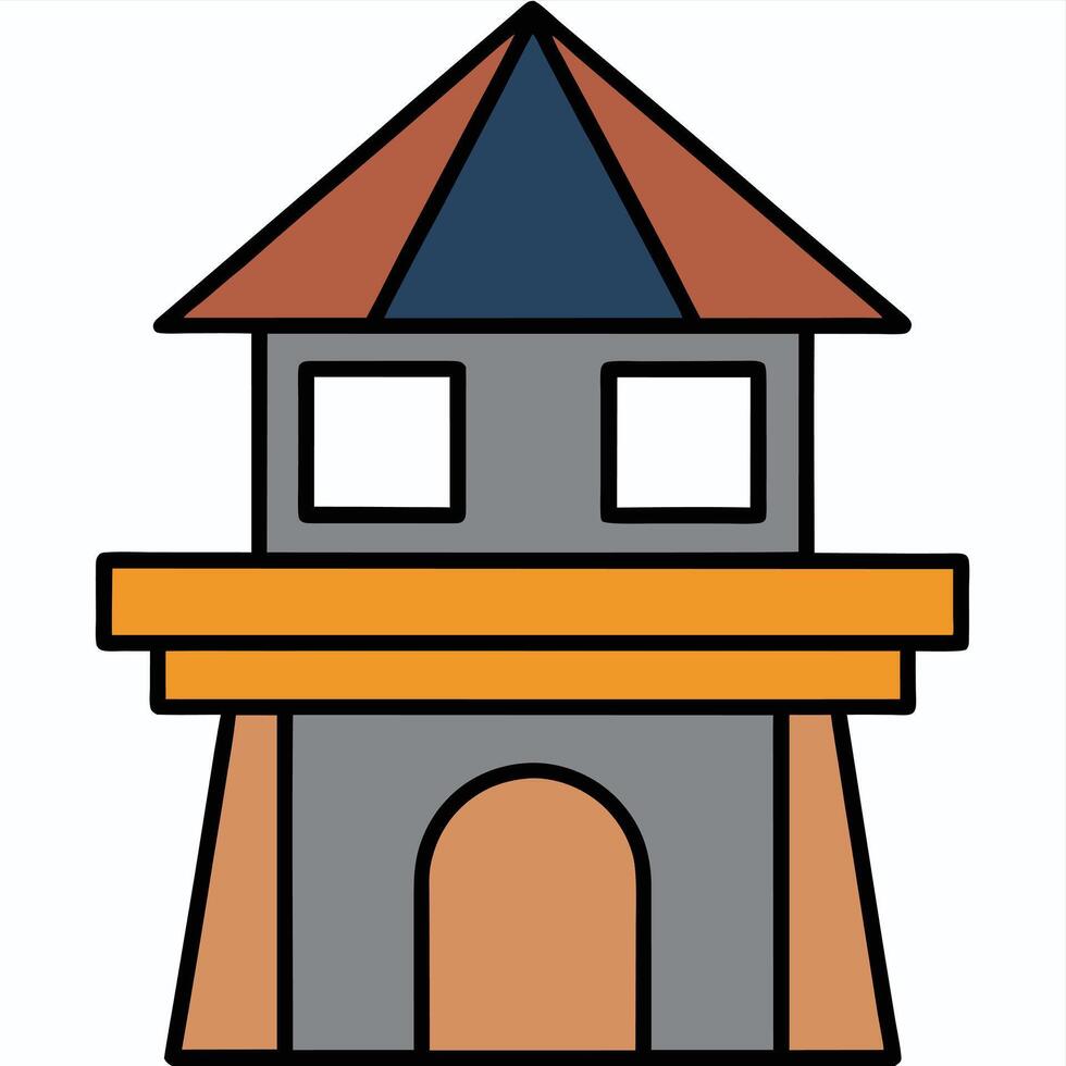 A cartoon house with a roof and a door vector