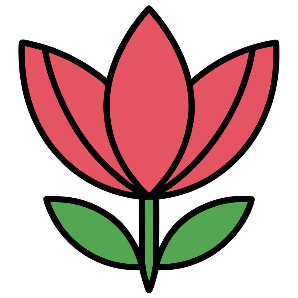 A red flower with green leaves on it vector