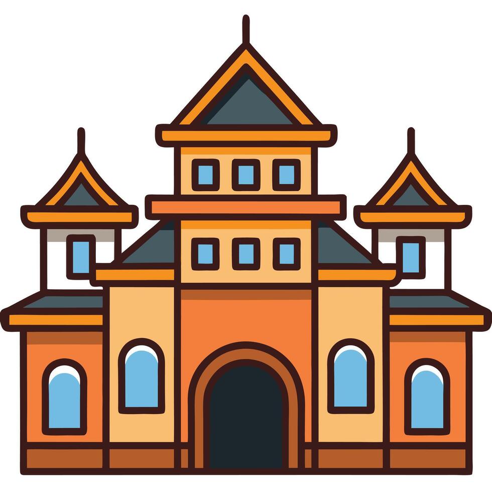 A castle building with two towers and a door vector