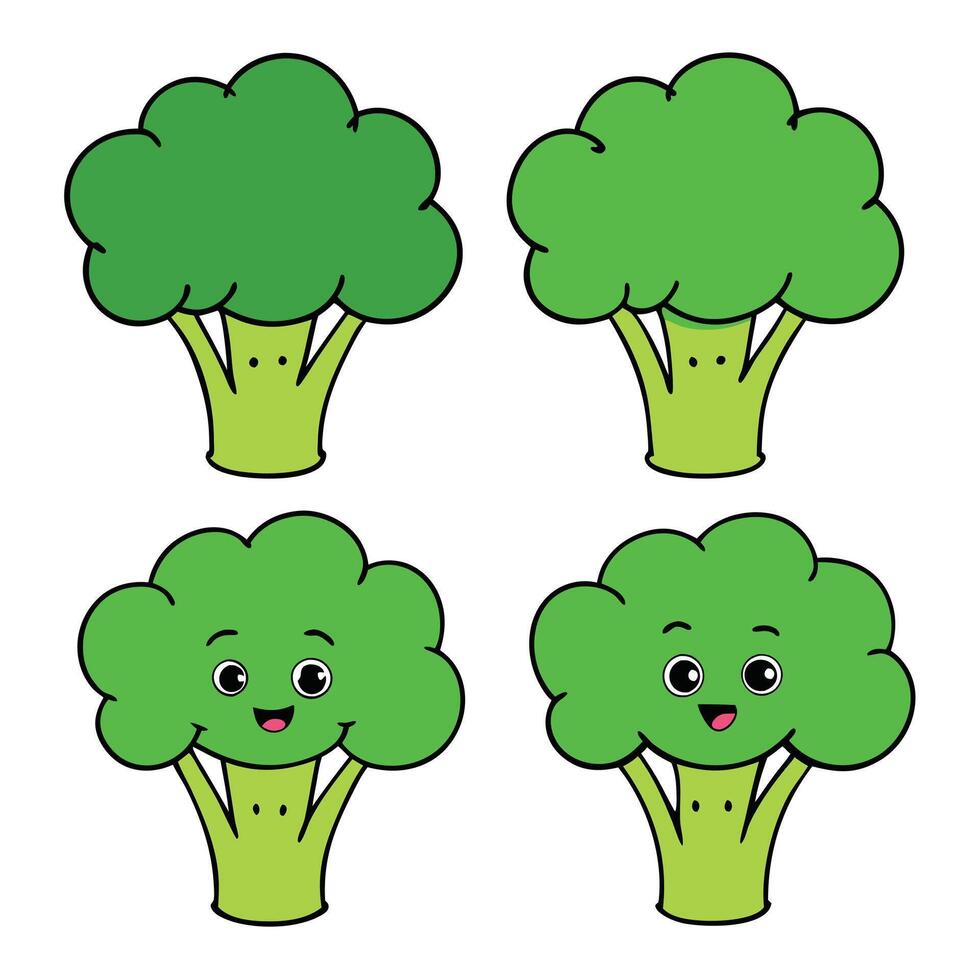 Cartoon broccoli set illustration vector