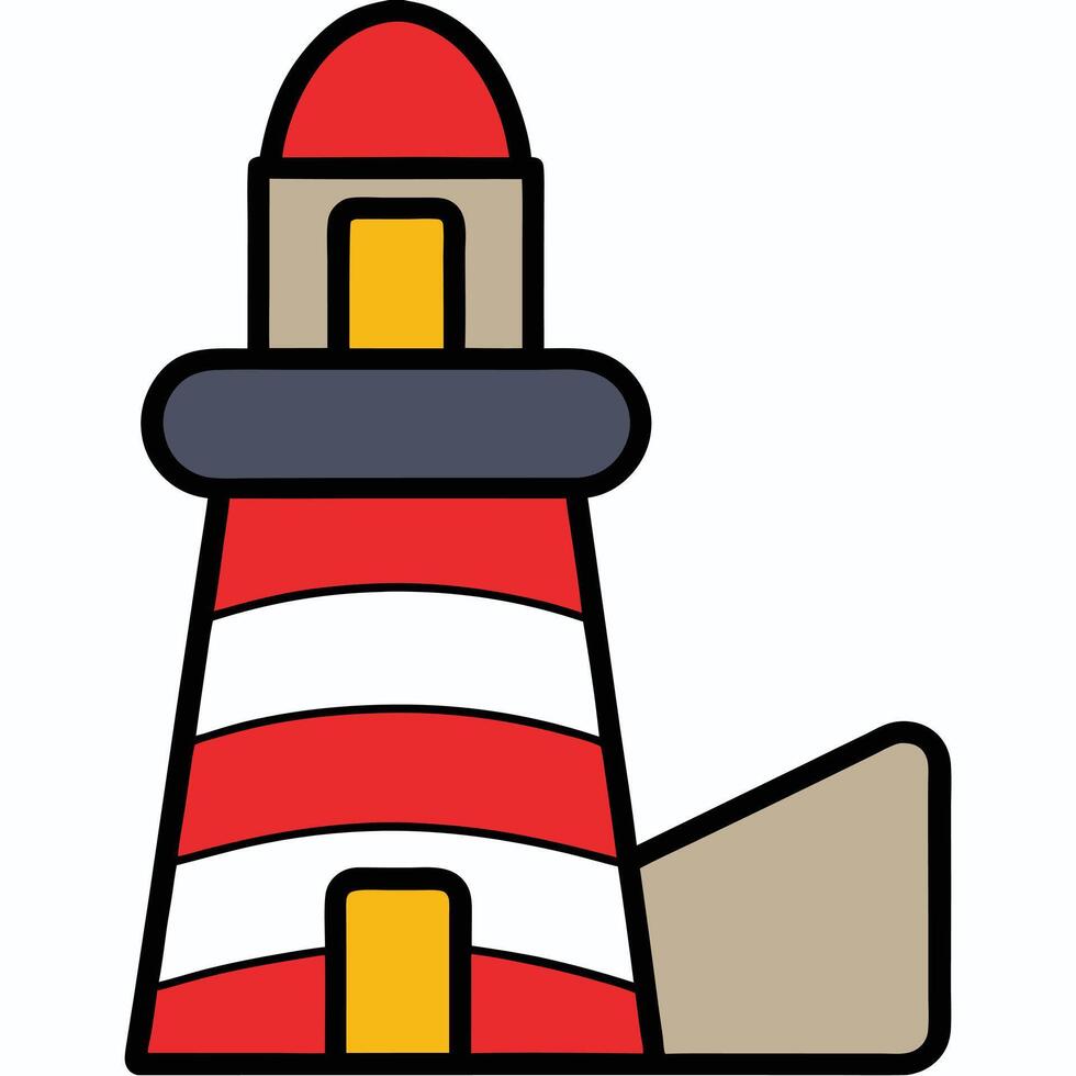 A red and white striped lighthouse icon vector