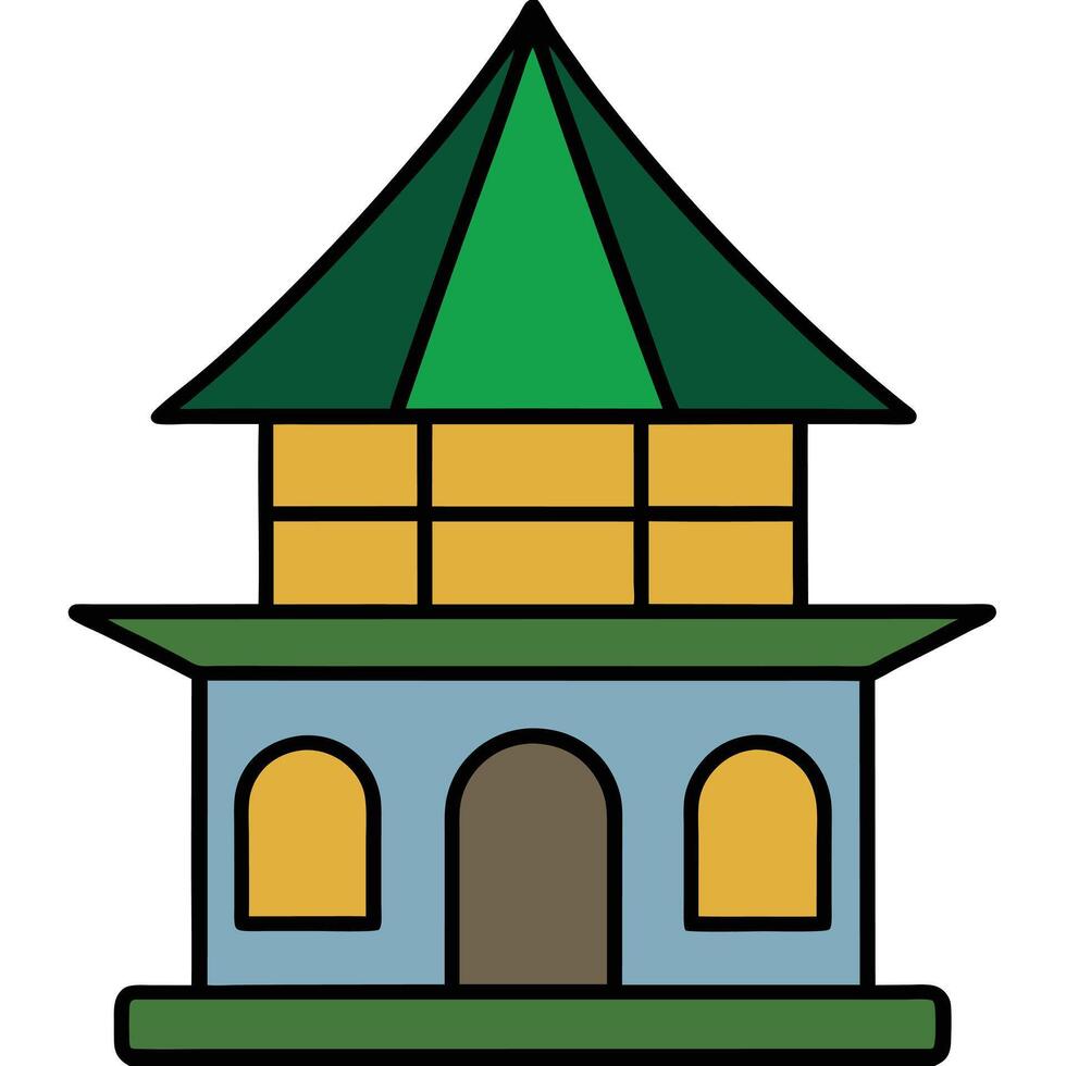 A small building with a green roof vector