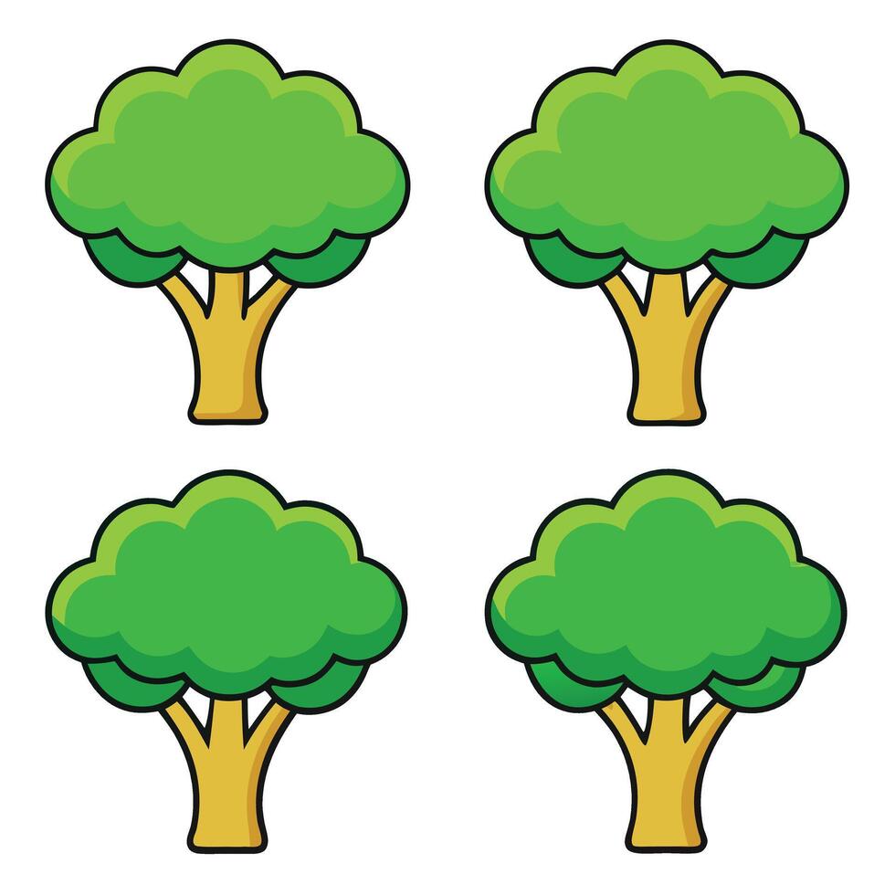 Four trees with green leaves and one with a green leaf vector