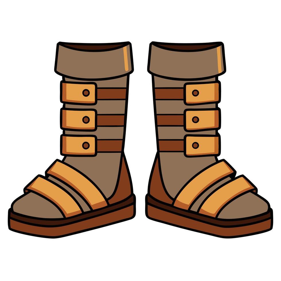 A pair of brown boots with straps vector