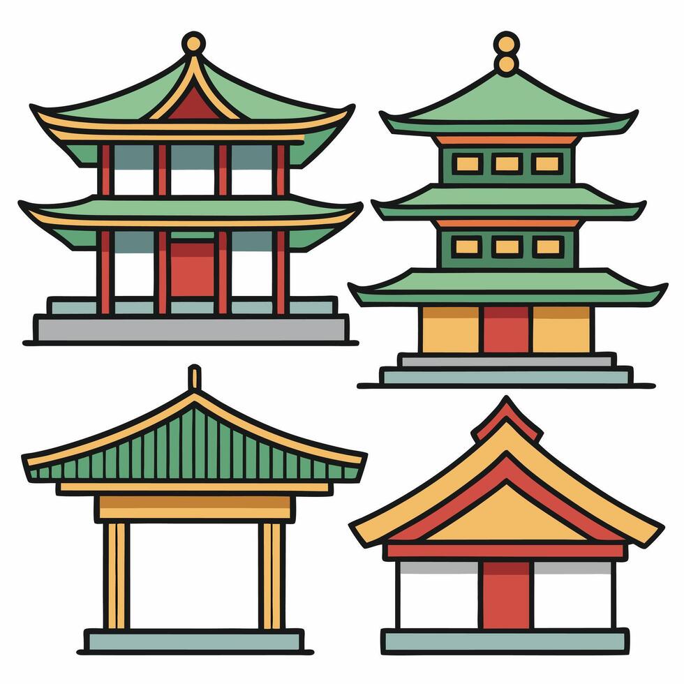 Asian architecture icons illustration vector