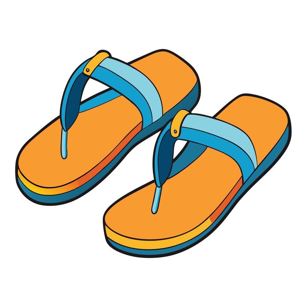 A pair of flip flops with orange and blue straps vector