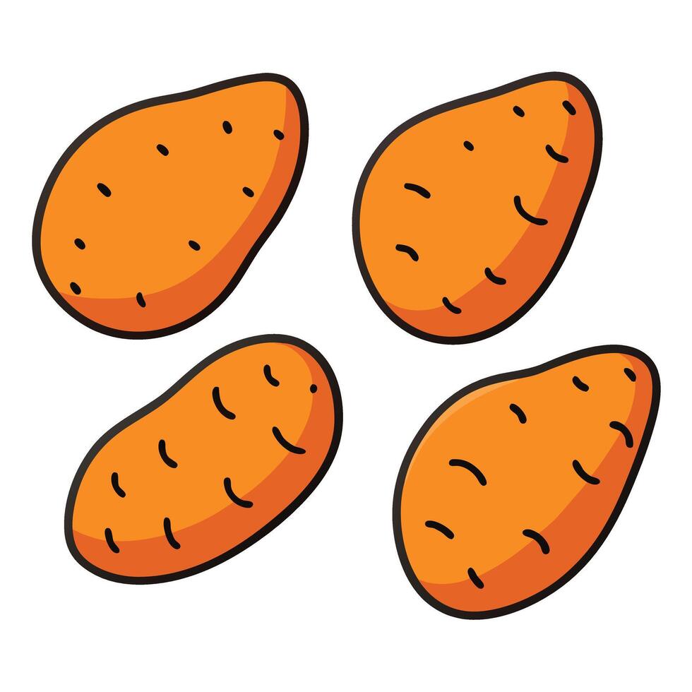 Four sweet potatoes are shown in a row vector