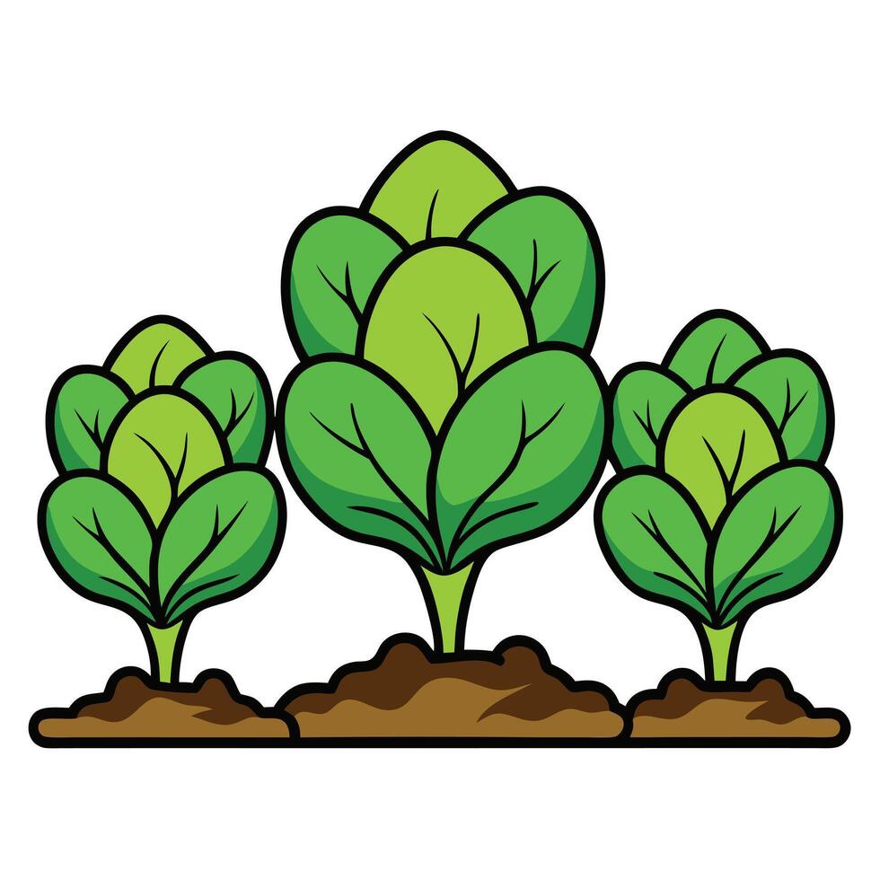 A cartoon illustration of three green plants growing in the ground vector