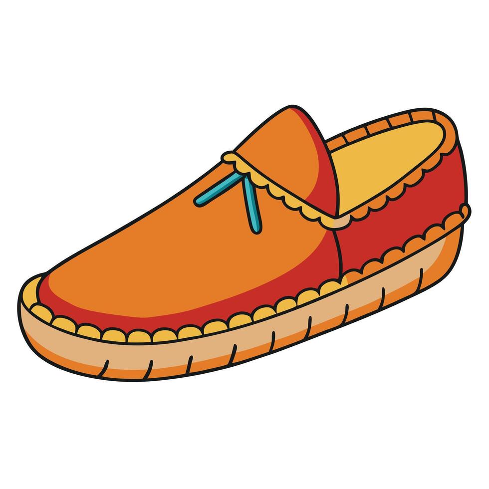 An orange shoe with a blue trim vector