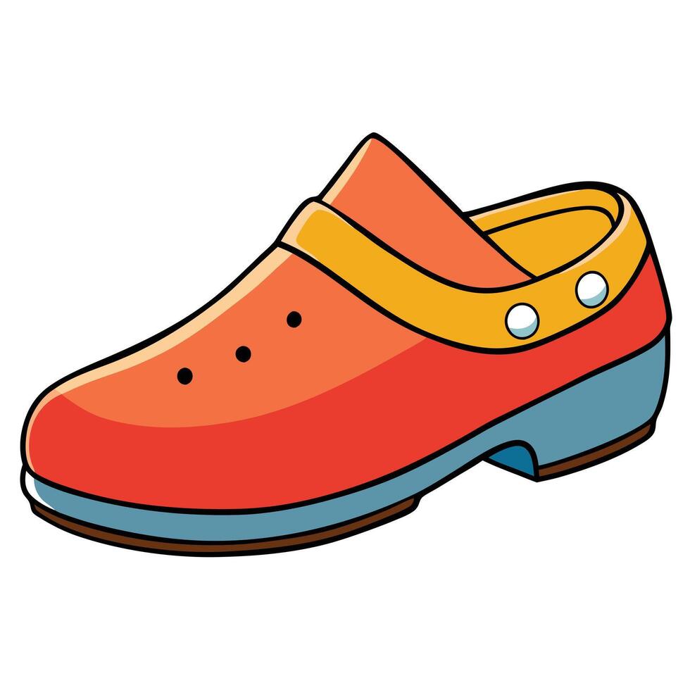 A cartoon red shoe with blue trim vector