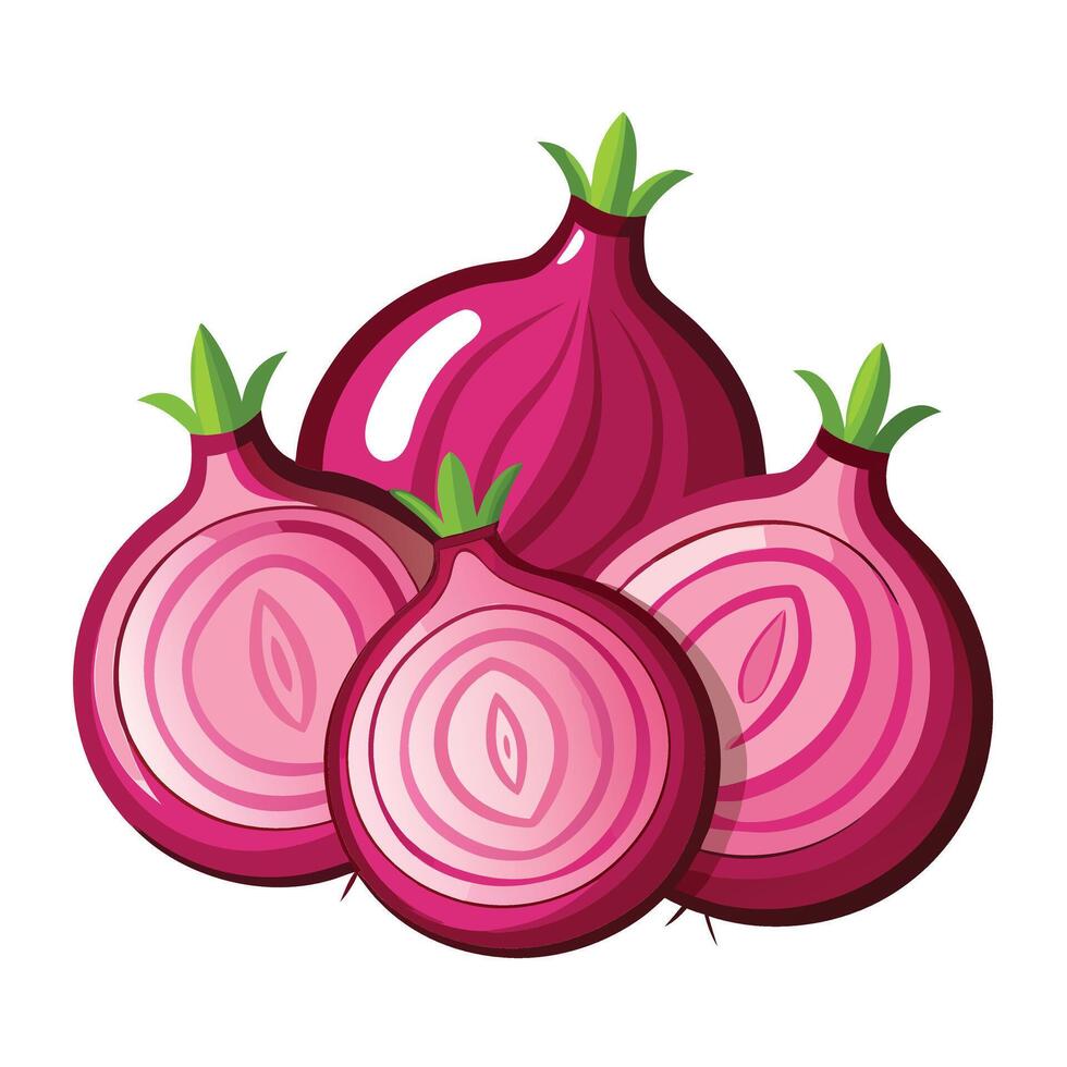 Three red onions on a white background vector