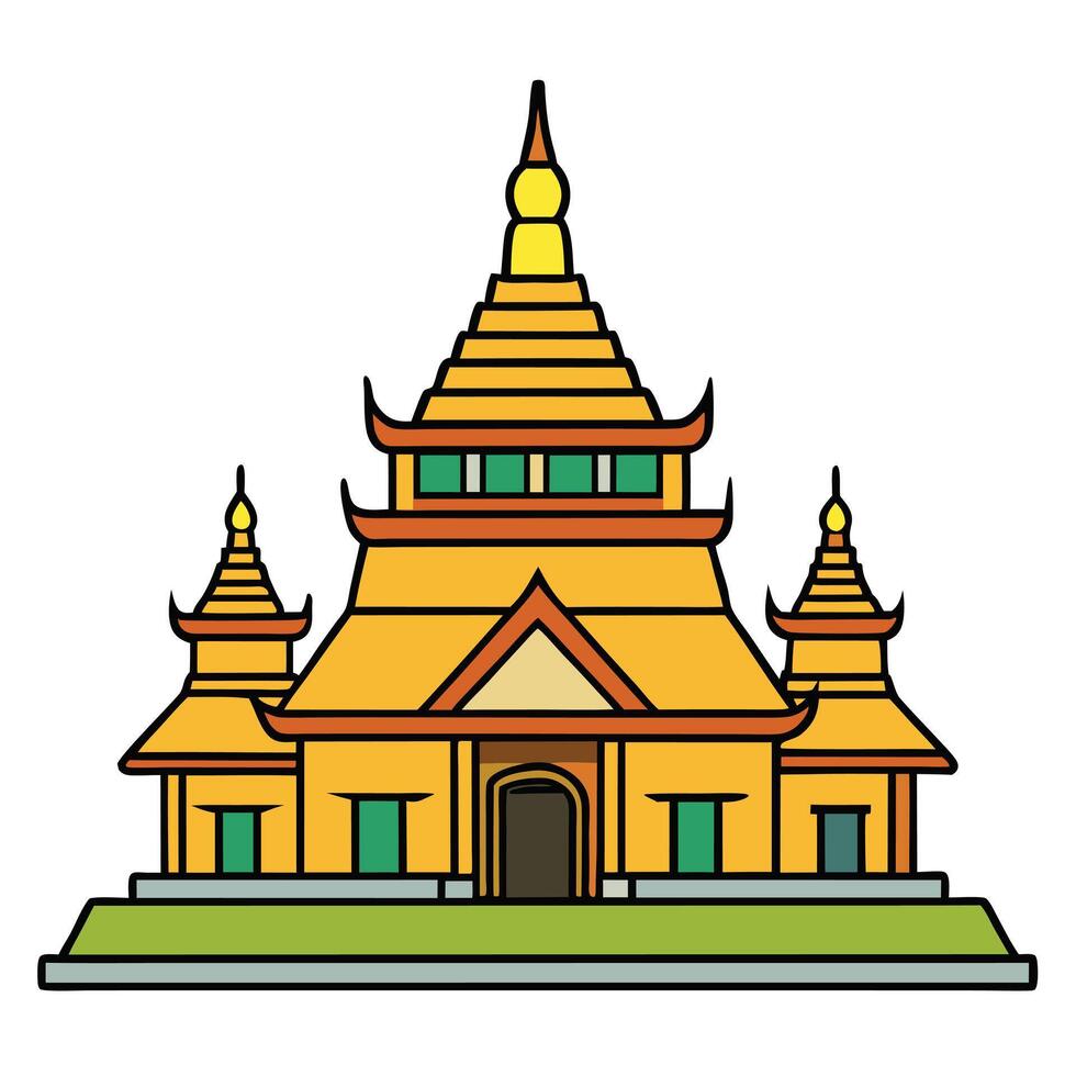 A golden temple with a roof and two towers vector