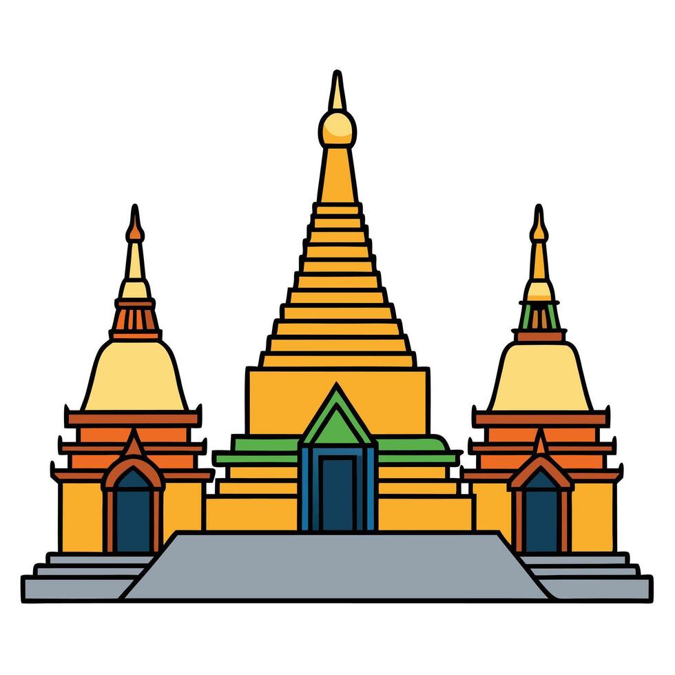 A golden pagoda with three spires vector