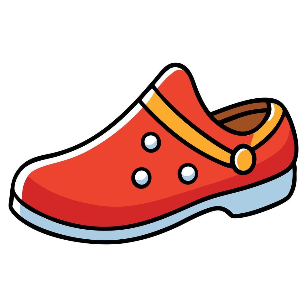 A red clog shoe with a yellow buckle vector