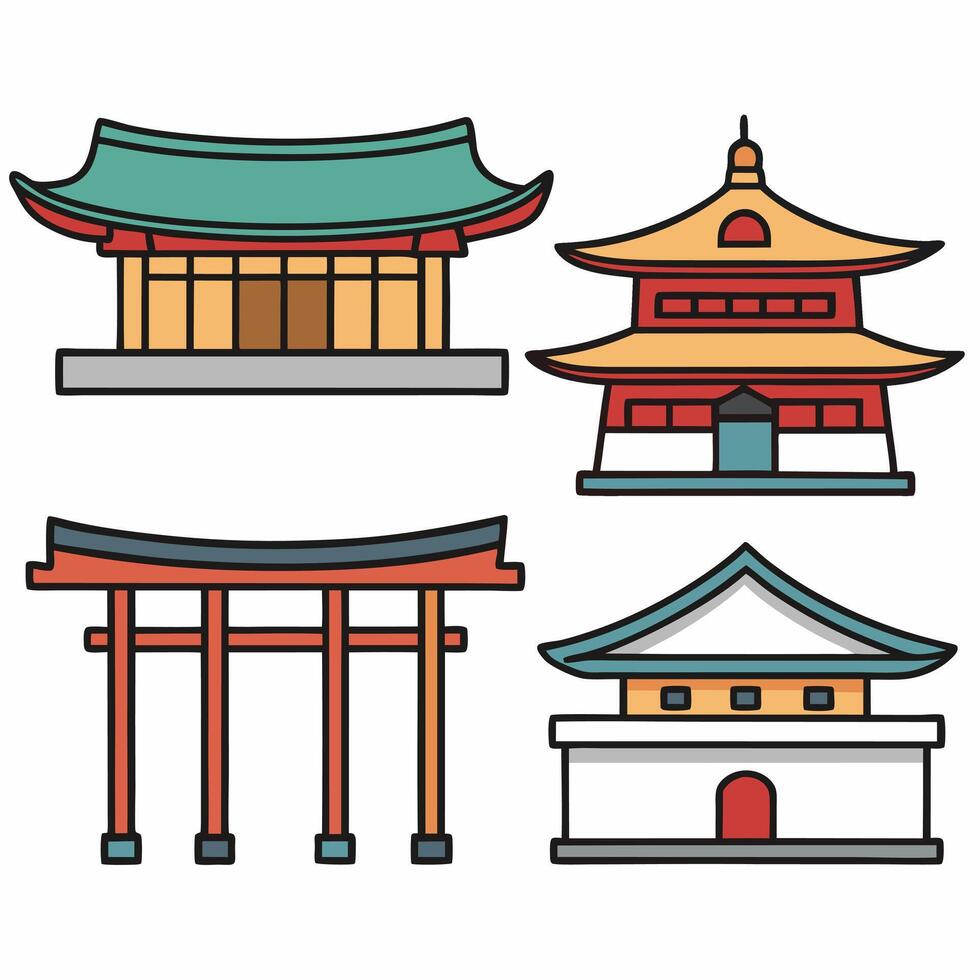Japan architecture icons set illustration vector