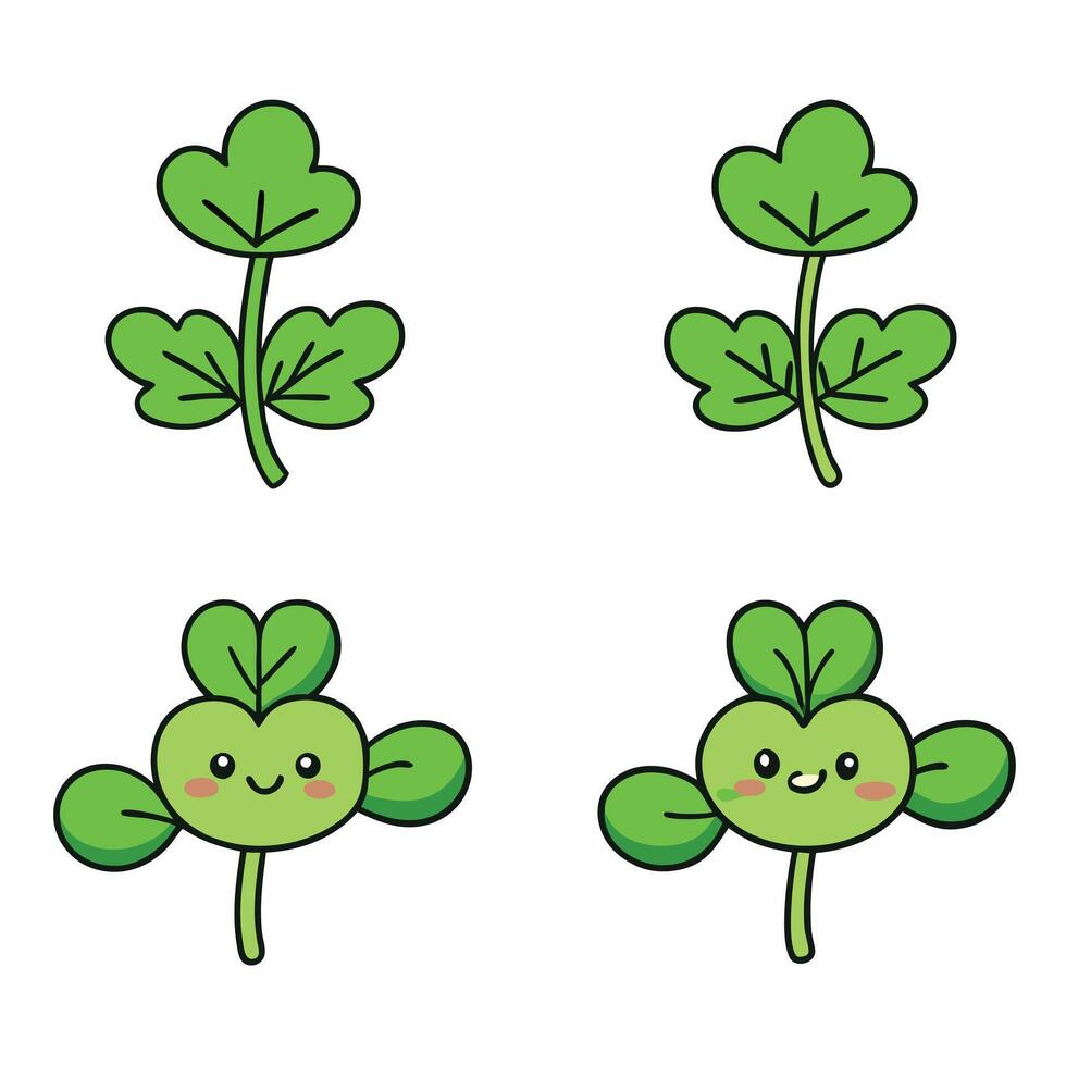 Four leaf clover illustration set vector