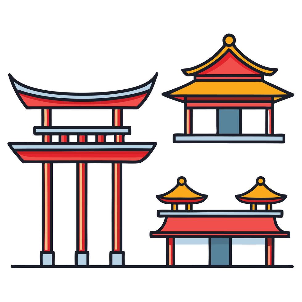 Chinese pagoda, temple and pagoda icon illustration vector
