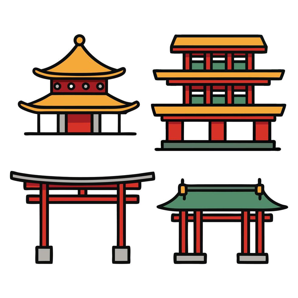 Japanese architecture icons illustration vector