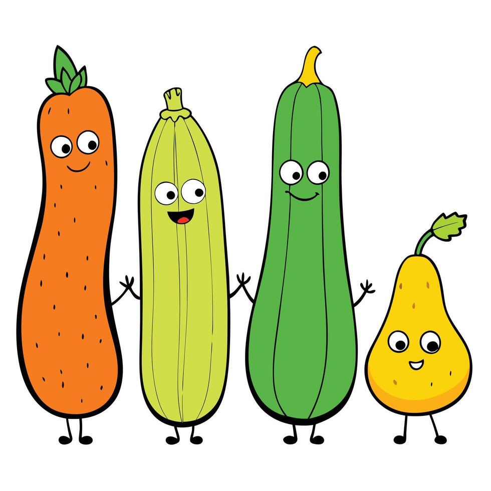 Cartoon vegetables with faces and eyes vector