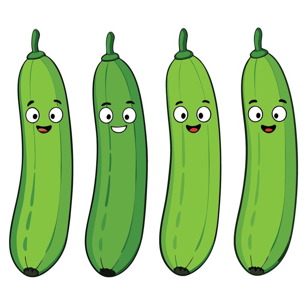 A set of four cucumbers with faces and eyes vector
