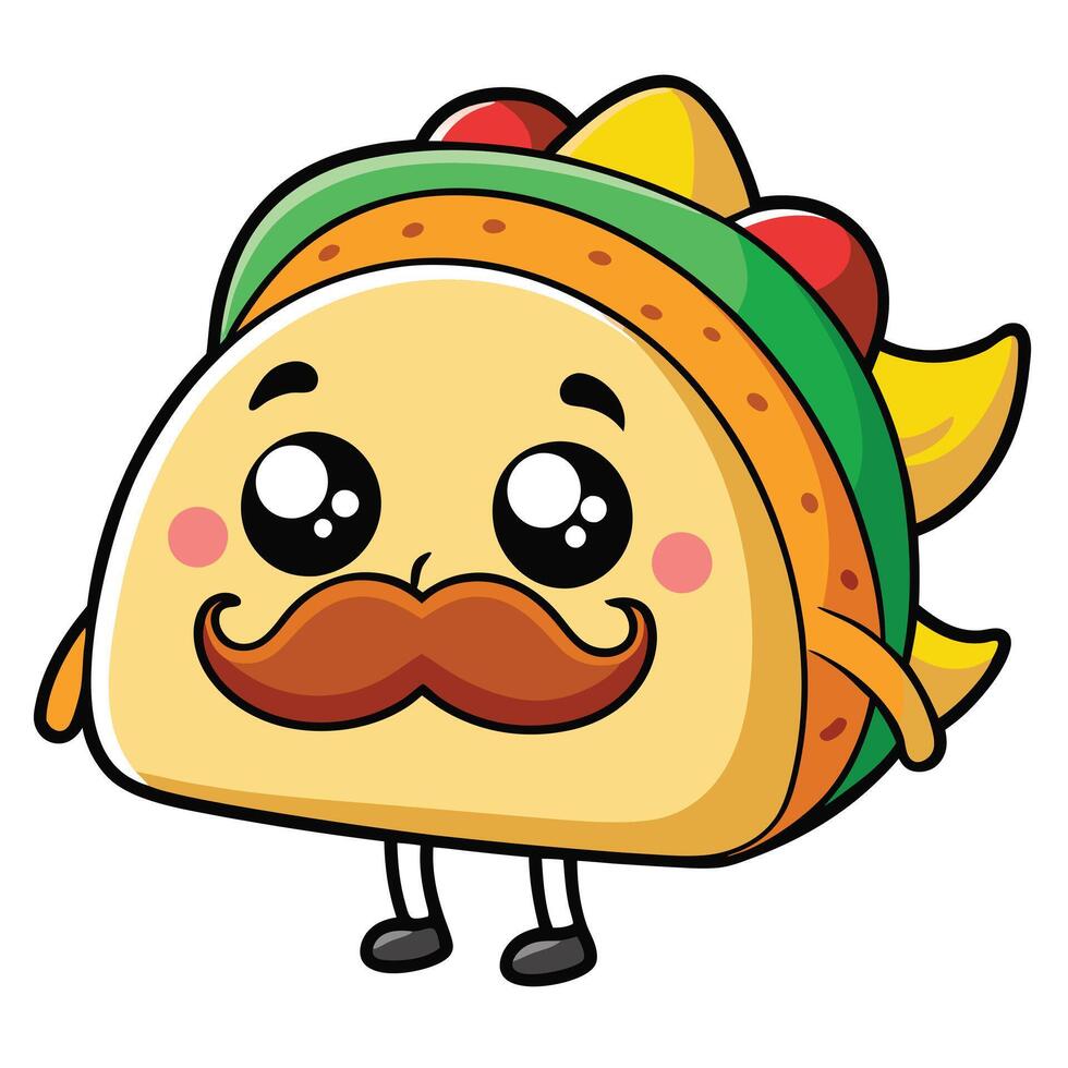 Cartoon taco with mustache and mustache vector