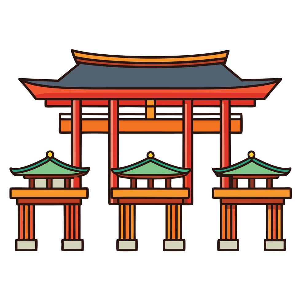 Japanese gate with two columns and a roof vector