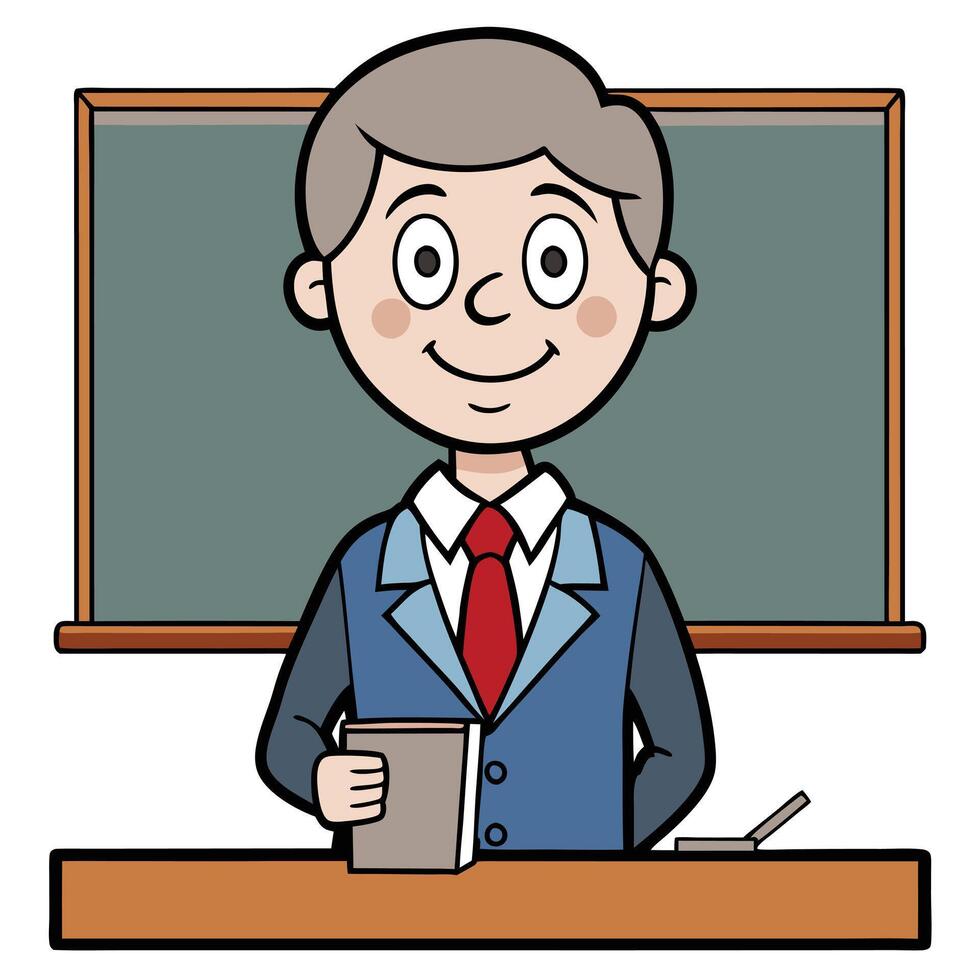 A teacher standing at the desk with a book in his hand vector