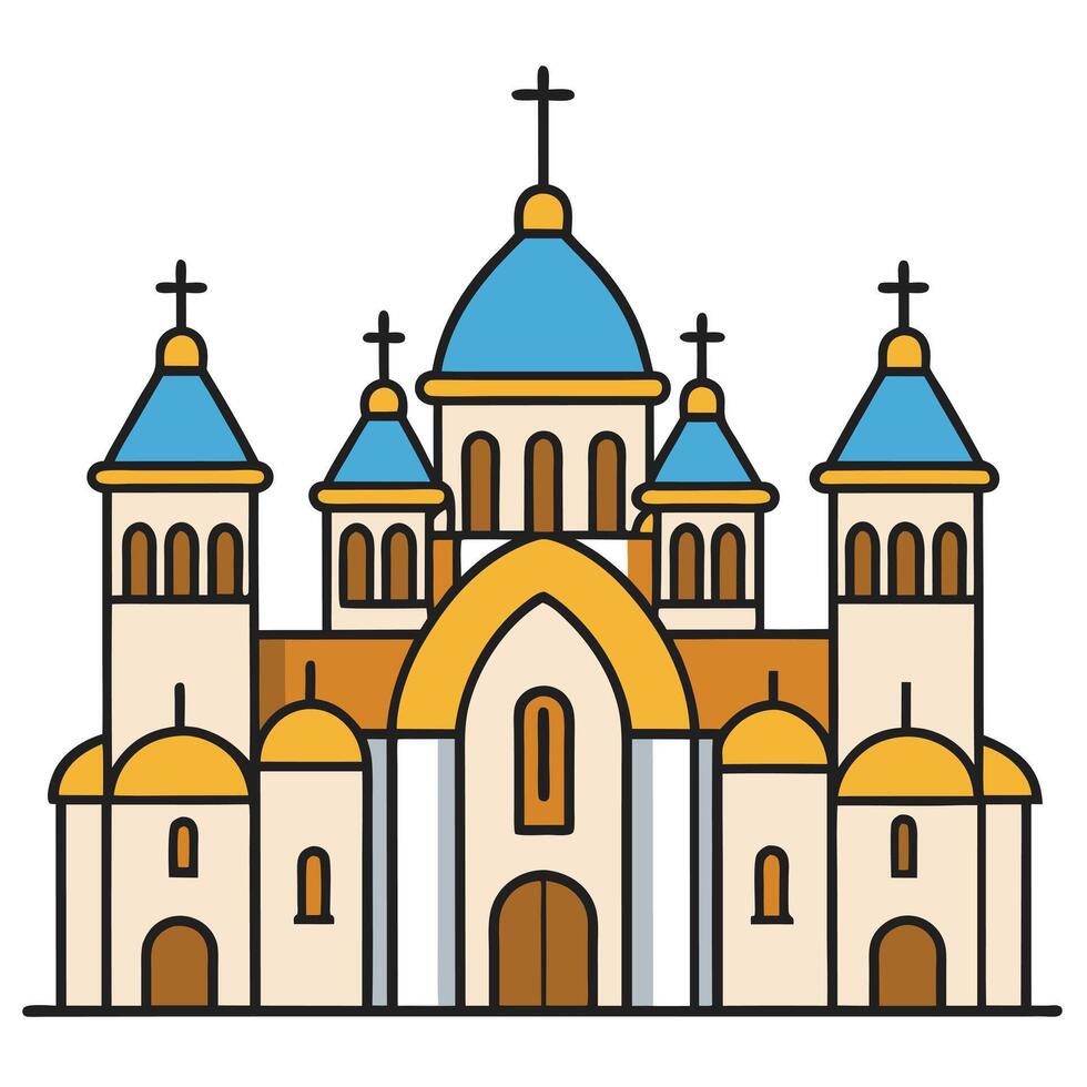 A church with blue and yellow domes vector
