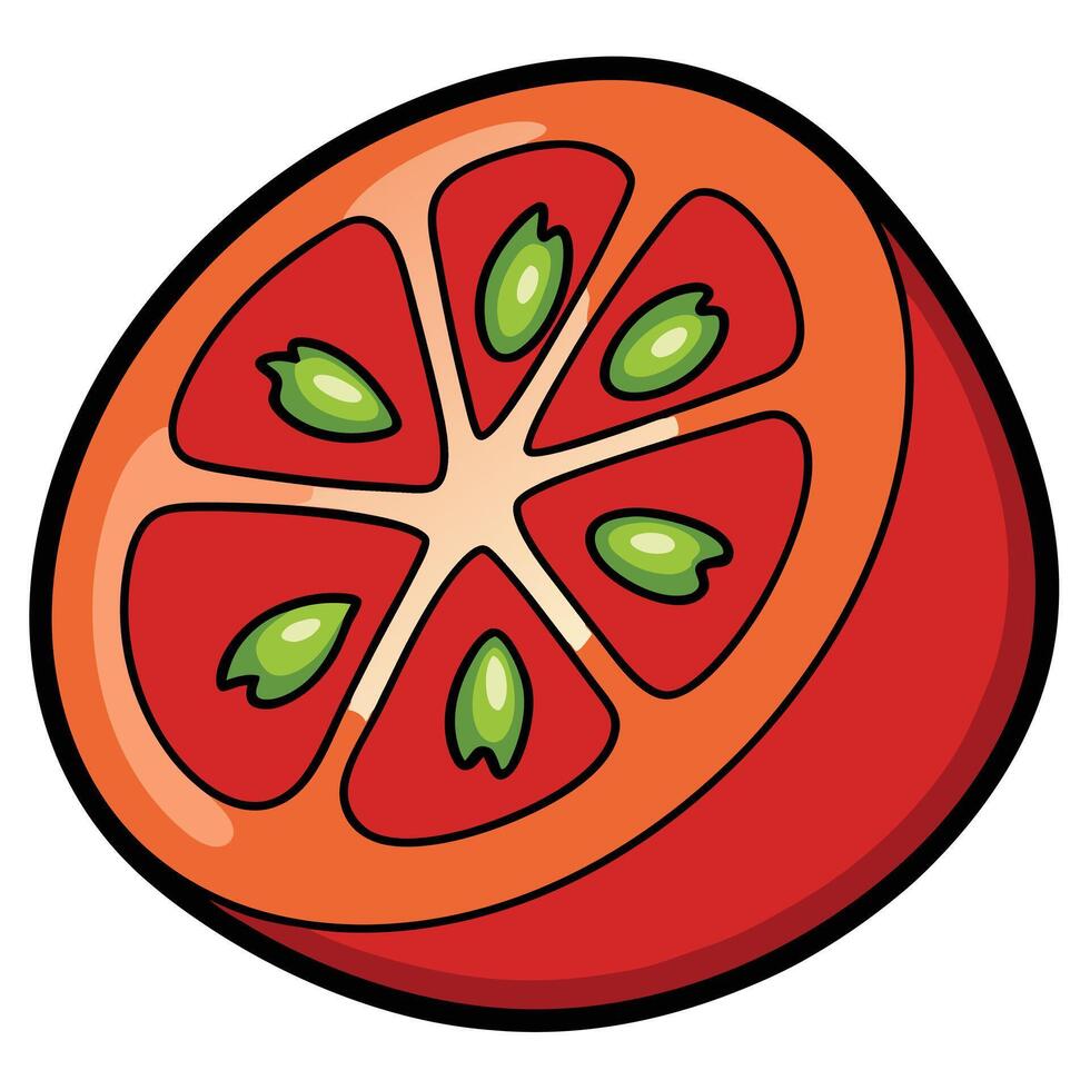 A slice of tomato with green leaves on it vector