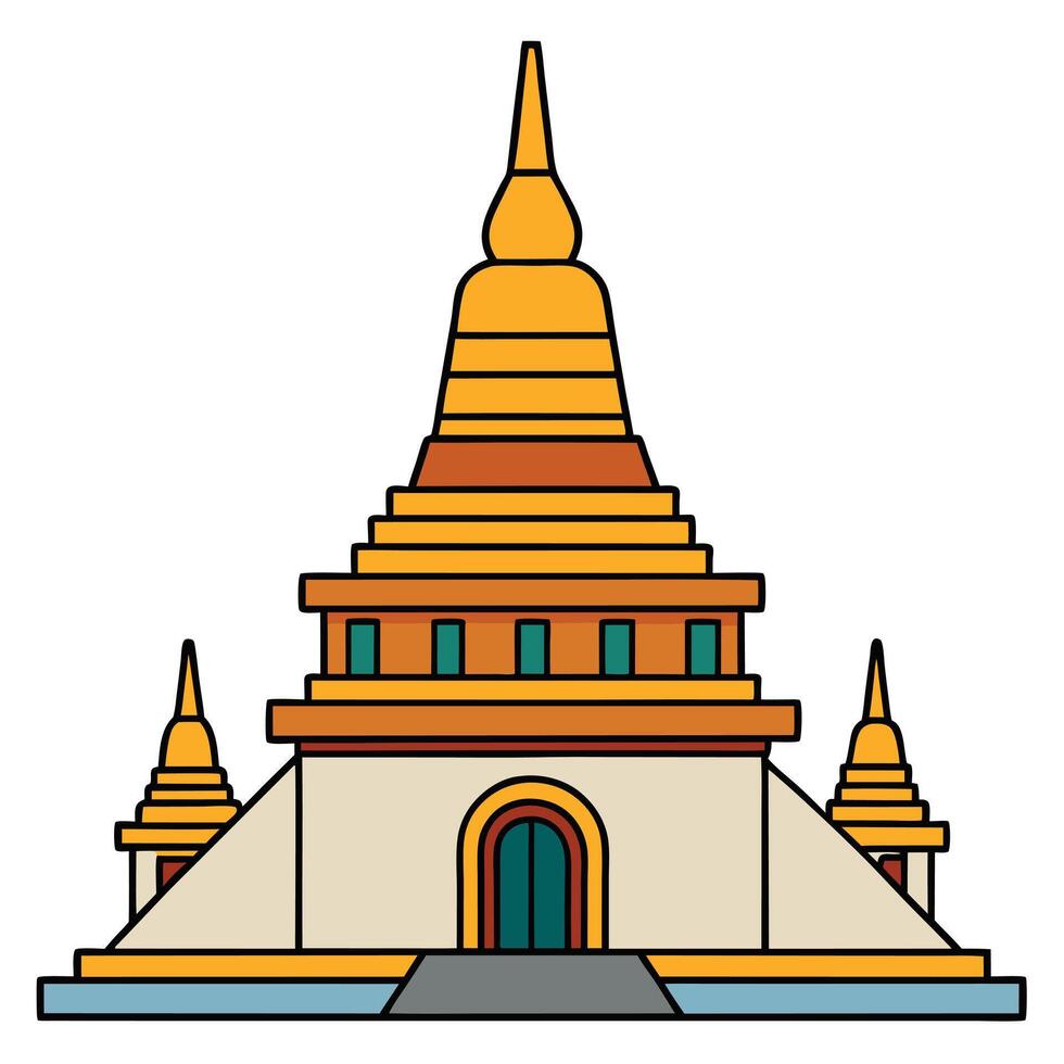 A temple with a golden roof and a tower vector