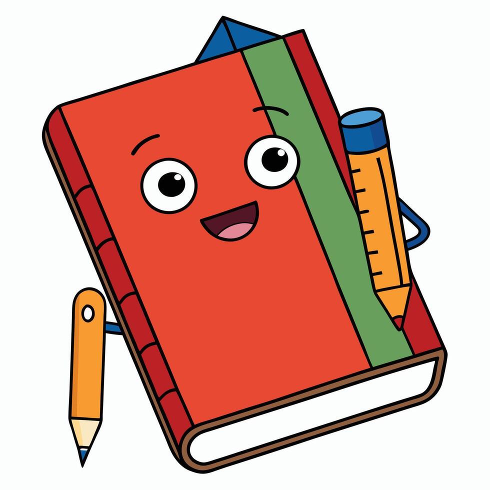 A cartoon book with a pencil and ruler vector