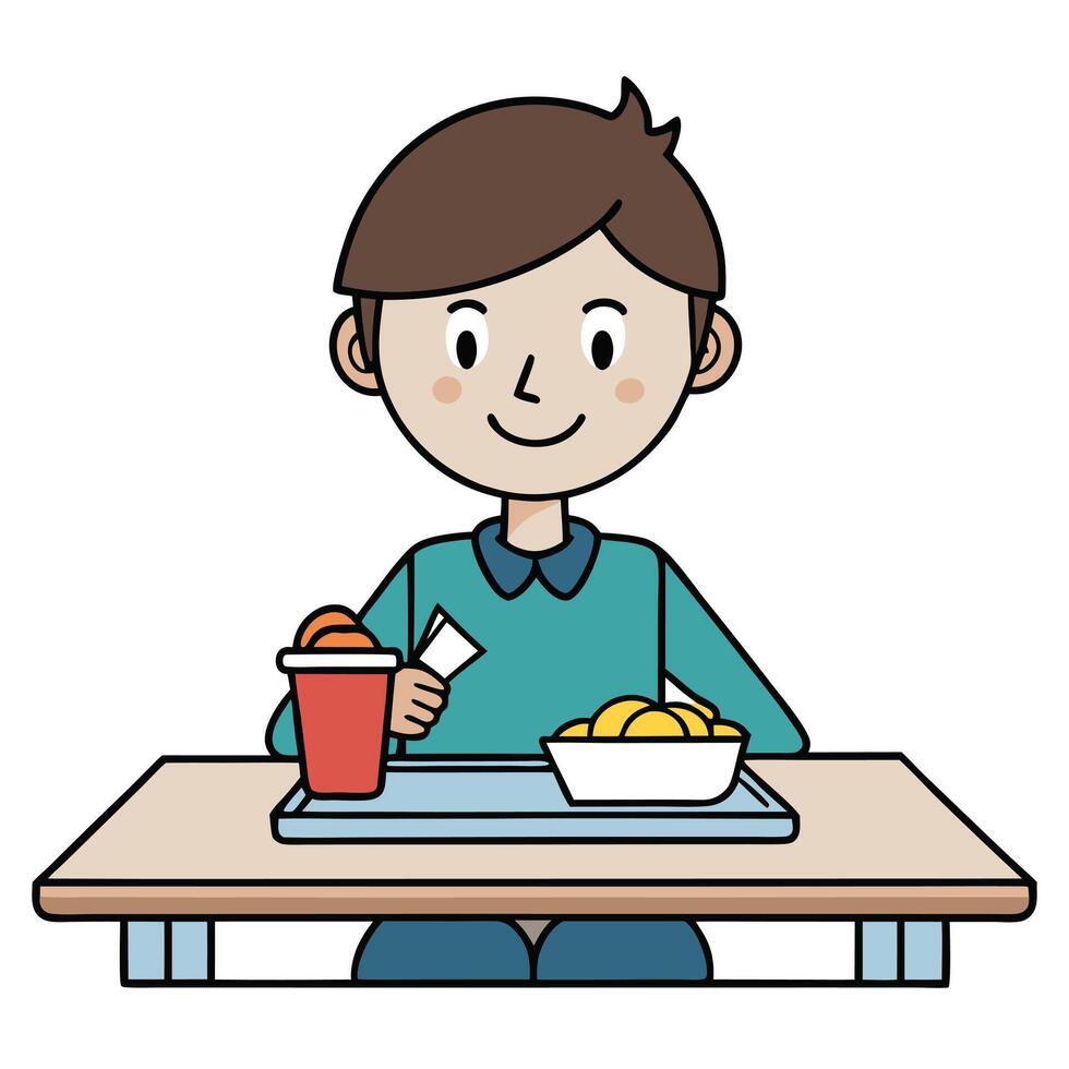 Boy eating lunch at school vector
