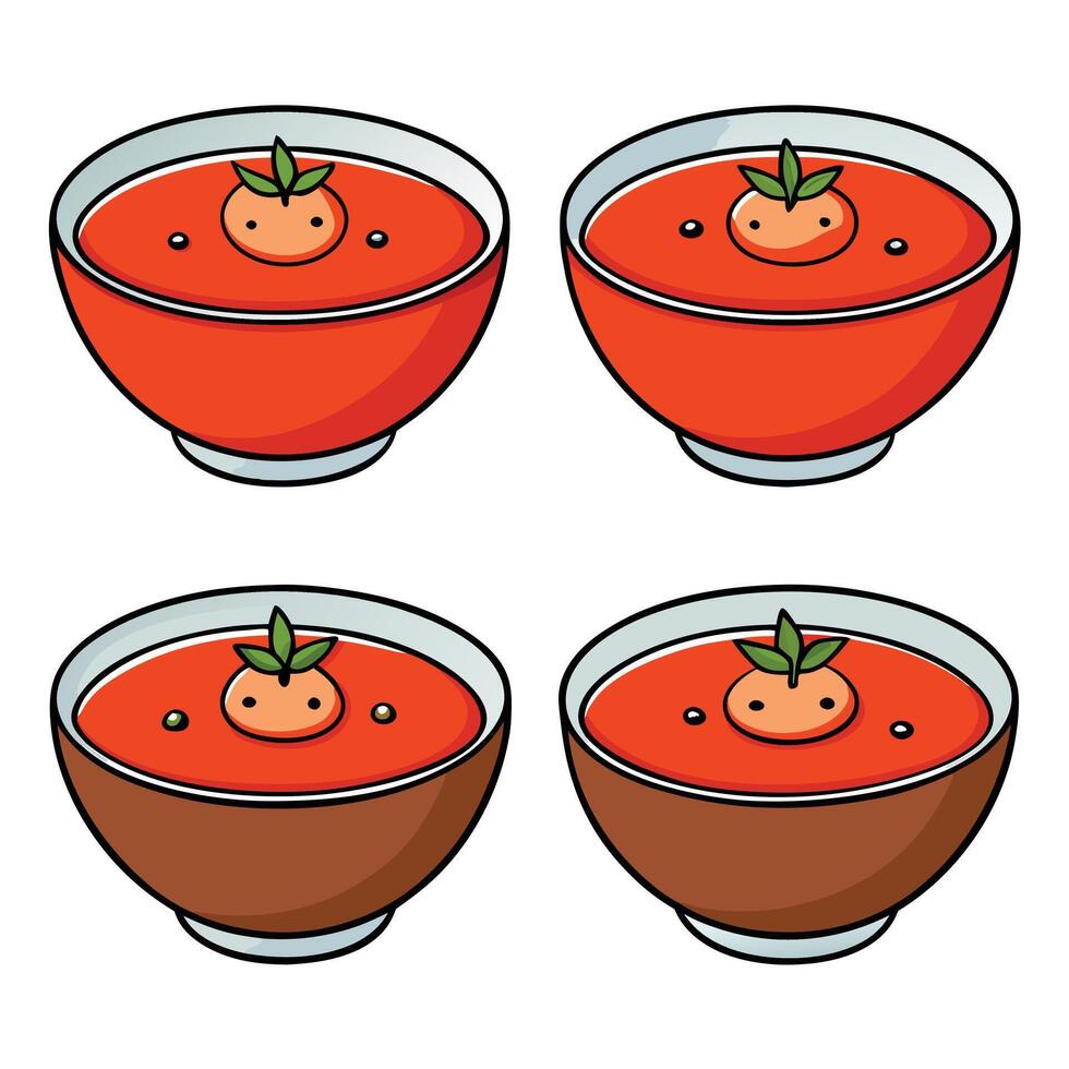 A bowl of soup with a tomato in it vector