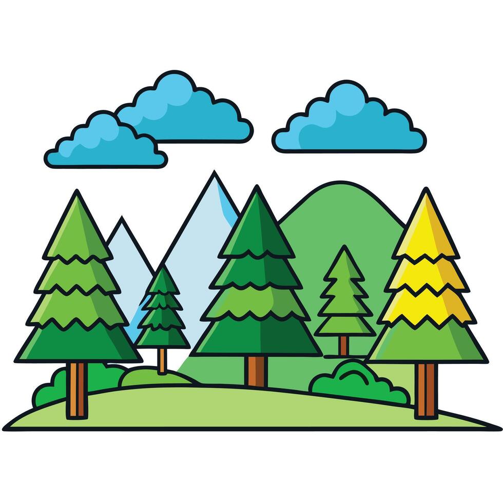 Forest landscape with trees and mountains illustration design vector