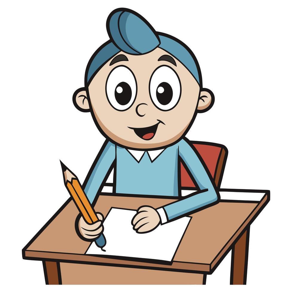 A cartoon boy writing on a piece of paper vector