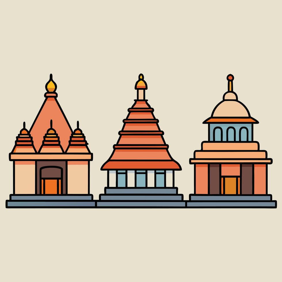 Three temples in india illustration vector