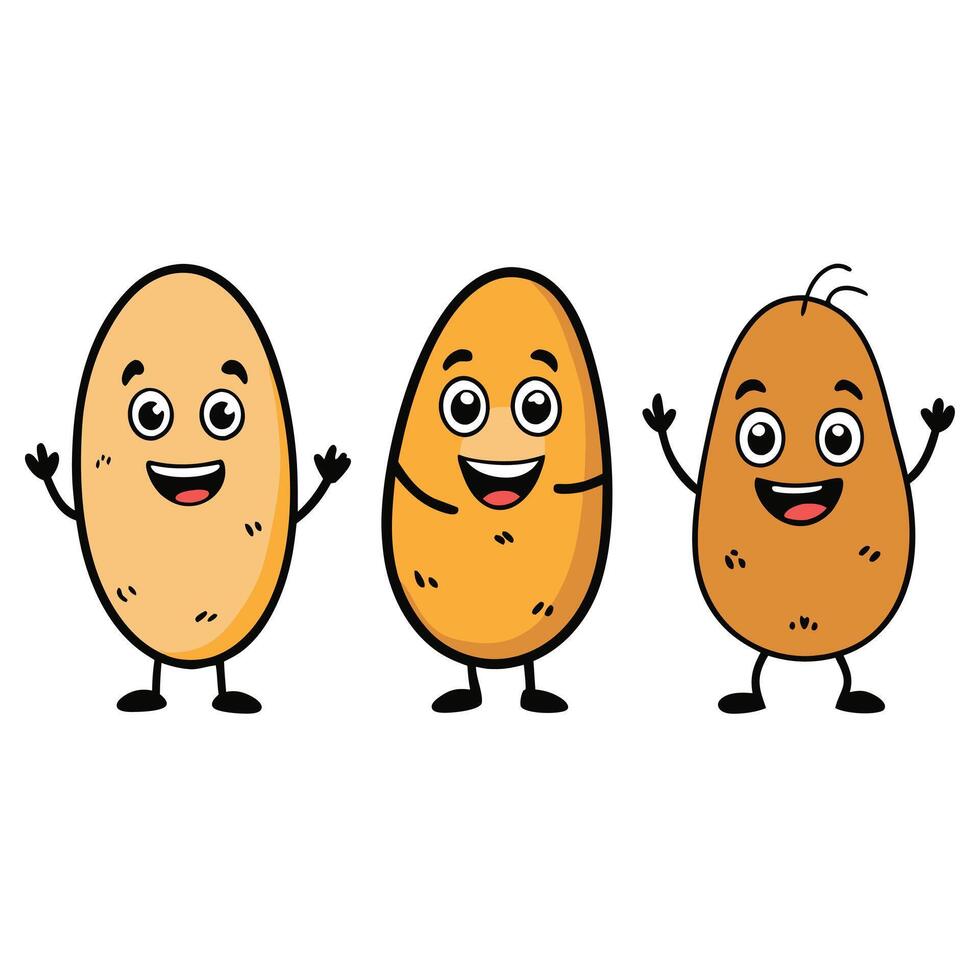 Three potatoes with different expressions and gestures vector