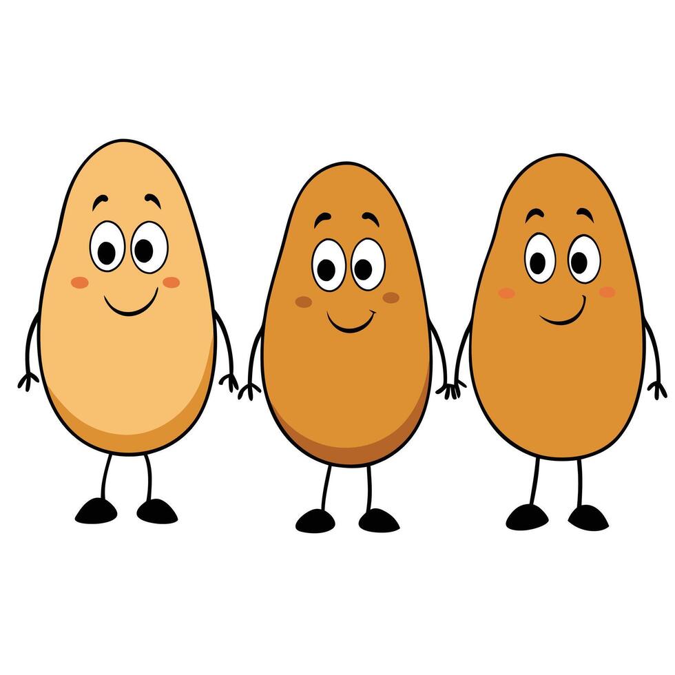 Three potatoes with faces and eyes on white background vector