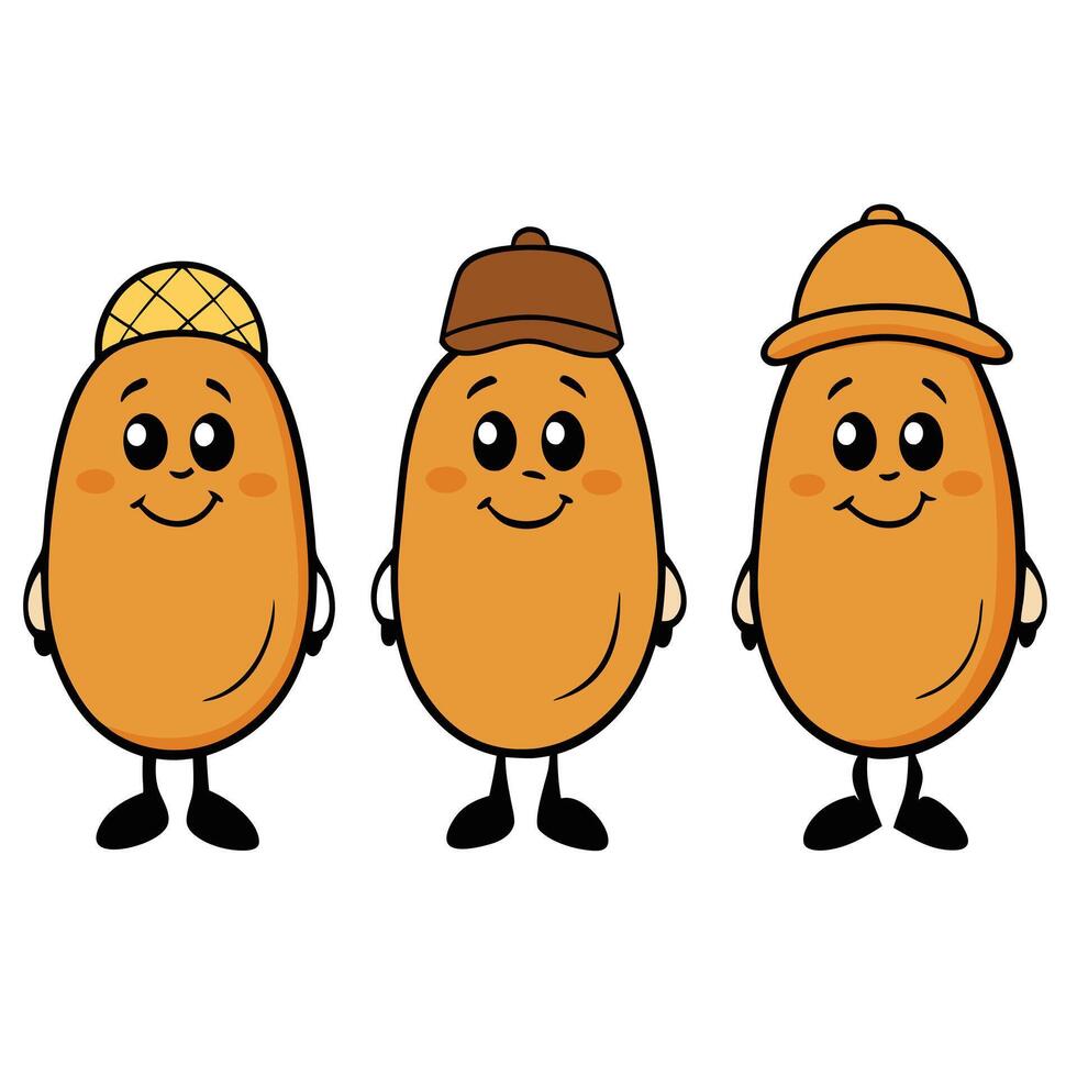 Three cartoon characters of different types of nuts vector