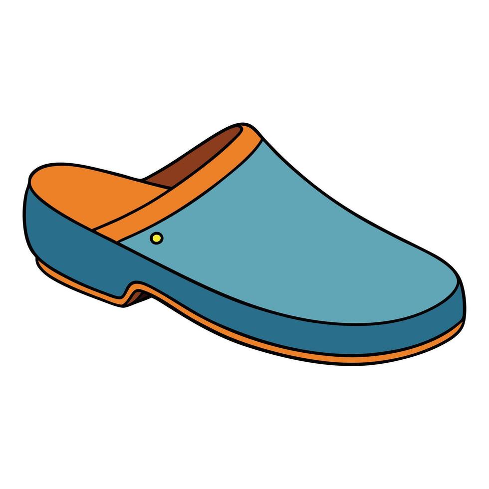 A blue clog with orange soles vector