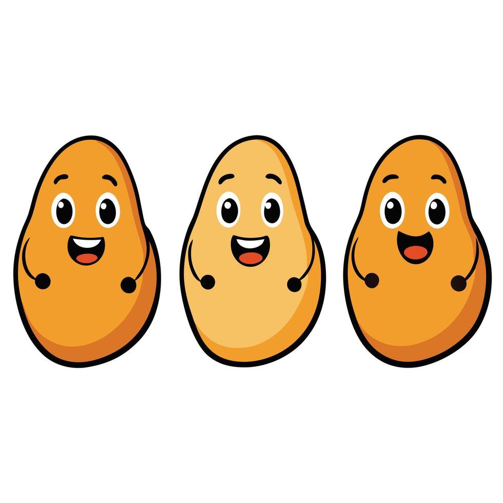 Three potatoes with different expressions on a white background vector