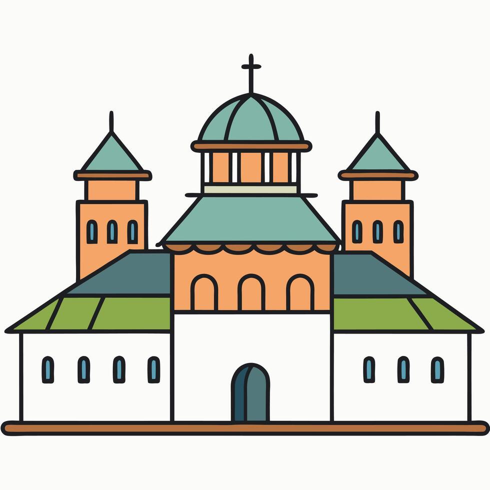A church with two towers and a cross on top vector