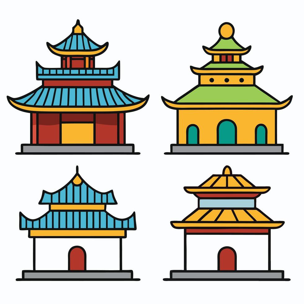 Four chinese pagodas in different colors vector