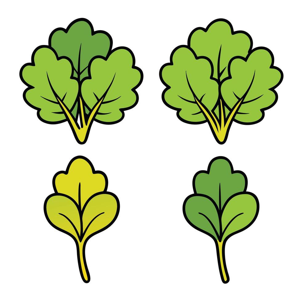 A set of four green leaves with leaves on them vector