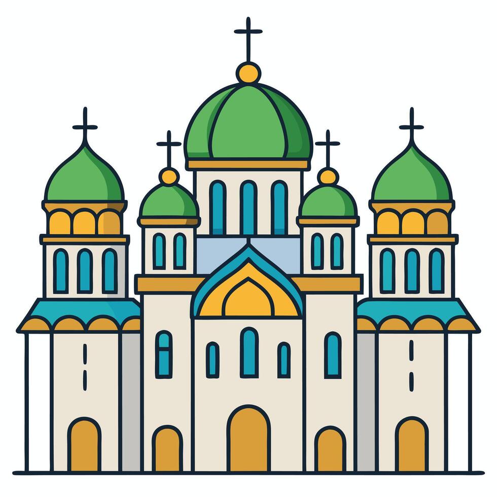 A church with green domes and crosses vector