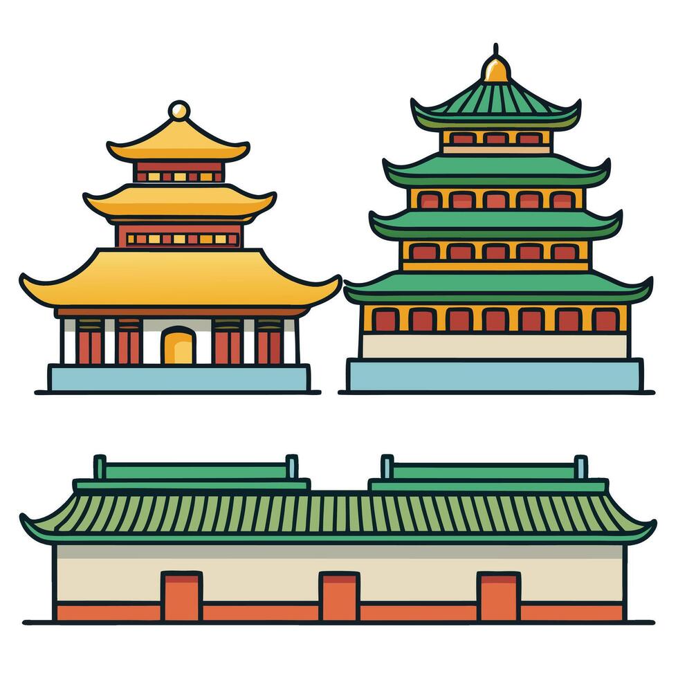 Chinese architecture set illustration vector